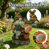 Solar Garden Gnome Statue with Sunflower, Outdoor Resin Figurine, Weatherproof LED Yard Décor