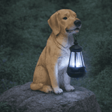 12.9" Solar Dog Garden Statue with Lantern, Weatherproof Resin Outdoor Dog Figurine