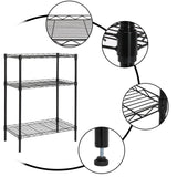 3-Shelf Adjustable Wire Shelving Rack – 23.22" × 13.39" × 31.5" Carbon Steel Storage Shelf