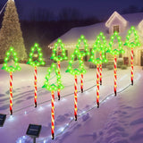 10-Pack Solar Christmas Tree Pathway Lights, Garden Stake Lights with Red and Green LEDs