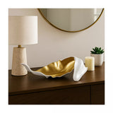 18" Metal White & Gold Curled Leaf Sculpture, Tabletop Accent, Modern Home Décor