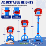 JoyStone 3-in-1 Kids Basketball Hoop and Soccer Goal Set, Adjustable 2'–4.5' with 2 Basketballs, 2 Soccer Balls and Pump