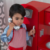 KidKraft Red Vintage Wooden Play Kitchen – Play Phone, Clicking Knobs & Opening Doors