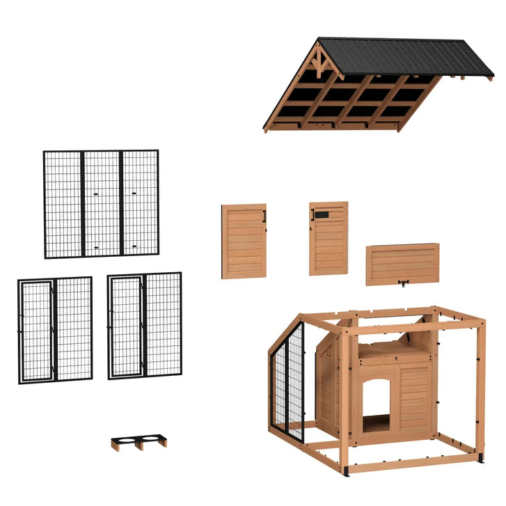 Backyard Discovery 7’ x 5’ Canine Cabin Cedar Wood Outdoor Dog Kennel ...