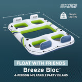 Hydro-Force 4-Person Inflatable Party Island, Connectable Water Float with Mesh