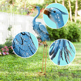 38" Large Blue Metal Crane Garden Statue, Standing Heron Outdoor Yard Sculpture