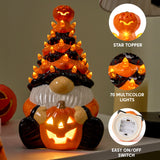 Joyfy 8.5" Ceramic Halloween Gnome Tree with LED Pumpkin Lanterns Decor