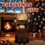 HONGLAND 10" Solar Highland Cow Garden Statue, Weatherproof Resin Cow Sculpture