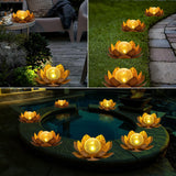 2 Pack Solar Lotus Garden Light – Rusted Bronze Metal Flower with Cracked Glass LED Globe