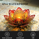 SUNFACE 3 Pack Solar Garden Decor Lights Outdoor, Rose Gold Lotus Flower Solar Path Lights with Crackle Glass Globe, IP44 Waterproof Metal LED Lights for Patio Yard Lawn Walkway Garden Decor