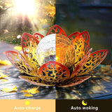 SUNFACE 3 Pack Solar Garden Decor Lights Outdoor, Rose Gold Lotus Flower Solar Path Lights with Crackle Glass Globe, IP44 Waterproof Metal LED Lights for Patio Yard Lawn Walkway Garden Decor