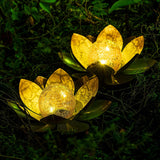 2 Pack Solar Lotus Garden Light – Rusted Bronze Metal Flower with Cracked Glass LED Globe
