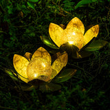 2 Pack Solar Lotus Garden Light – Rusted Bronze Metal Flower with Cracked Glass LED Globe