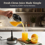 Elite Gourmet Electric Citrus Juicer, 40 W Auto-Reversing Reamer, Black and Stainless Steel