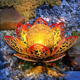 SUNFACE 3 Pack Solar Garden Decor Lights Outdoor, Rose Gold Lotus Flower Solar Path Lights with Crackle Glass Globe, IP44 Waterproof Metal LED Lights for Patio Yard Lawn Walkway Garden Decor