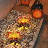SUNFACE 3 Pack Solar Garden Decor Lights Outdoor, Rose Gold Lotus Flower Solar Path Lights with Crackle Glass Globe, IP44 Waterproof Metal LED Lights for Patio Yard Lawn Walkway Garden Decor
