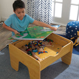 225-Piece KidKraft Reversible Wooden Activity Table – Building Brick Board, Train Set & Storage