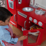 KidKraft Red Vintage Wooden Play Kitchen – Play Phone, Clicking Knobs & Opening Doors