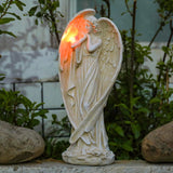 15" H Solar Angel Garden Statue with Butterfly LED Light, Large Resin Angel Sculpture