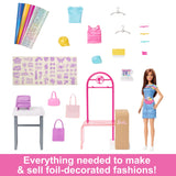 Barbie Make & Sell Boutique Playset, Brunette Doll with Foil Design Station