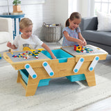 KidKraft Building Bricks Play N Store Wooden Activity Table – 200+ Blocks, 3 Storage Bins & Natural Finish