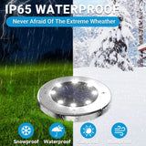 12-Pack Solar Ground Lights, 8-LED Waterproof Disk Lights, Cool White