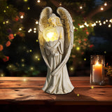 11.5" H Solar Garden Angel Statue, Weatherproof Resin Angel Figurine with Warm LED Light