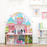 Olivia’s Little World Princess Castle Wooden Dollhouse for 12" Dolls with Furniture