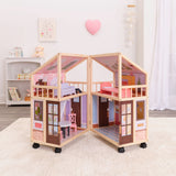 KidKraft So Darling Wooden Dollhouse on Wheels – 2 Levels, 4 Rooms, Lights, Sounds & 29 Accessories