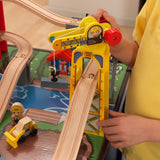 KidKraft Metropolis Wooden Train Set & Table – Elevated Track, Magnetic Train & Storage Drawer, Espresso
