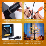 24" Black Halloween Tree with Pumpkin Ornaments – 24 LED Warm White Tabletop Halloween Decoration