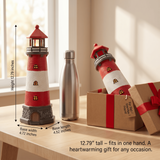 Lumiartisan 12.8" Solar Lighthouse Garden Statue, Red Resin Outdoor Lighthouse Décor