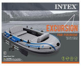 Intex Excursion 4 Inflatable Fishing & Rafting Boat Set with Oars, Pump & Rod Holders, 4-Person Boat