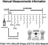 33 ft 410 LED Christmas Curtain String Lights, Cool White Plug-In Fairy Icicle Lights