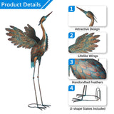 42" H Metal Crane Garden Statues,  Set of 2 Copper Patina Heron Sculptures