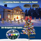 20 LED Outdoor Solar Christmas Tree Stake Light with Snow Flocked Tree
