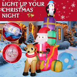 5.9' Christmas Inflatable Santa & Reindeer Sleigh with Penguin, Gift Box & LED Lights