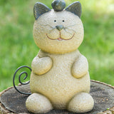 11.5" Whiskers Cat Garden Statue, Stone-Look Resin Cat Sculpture with Metal Tail & Bird