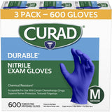 Curad Durable Nitrile Exam Gloves, 600 Count, Powder-free and Non-sterile