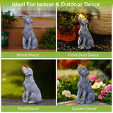 Solar Dog Garden Statue with Butterfly, Outdoor Resin Dog Figurine with Warm LED Light