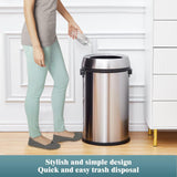 Stainless Steel Swing-Top Trash Can, 17 Gallon / 65 L Round Waste Bin with Side Handles