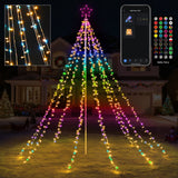 12 ft Smart Outdoor Christmas Tree Waterfall Lights, 720 RGB & Warm White LEDs