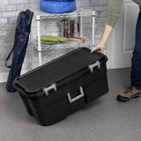 Sterilite 22 Gallon Wheeled Footlocker Storage Trunk – Heavy Duty Lockable Plastic Storage Container with Wheels and Handles