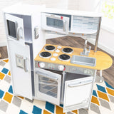 KidKraft Uptown Wooden Play Kitchen – White Modern Pretend Kitchen with Appliances & Toy Phone