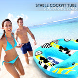 SereneLife 2-Person Inflatable Towable Booster Tube for Boating, Dual Cockpit Seats