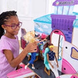 KidKraft Luxe Life 2-in-1 Wooden Airport & Jet Plane Doll Playset – 360° Spinning Base & 15+ Accessories
