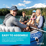 Intex Excursion Inflatable 4 People Boat Set with Oars, Pump, Fishing Rod Holders & Motor Mount Fittings
