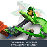 Hot Wheels Monster Trucks Sharks vs. Dinos Dragon Destruction Racing Set, 1 Playset + 2 Trucks