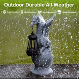 11.81" Solar Dragon on Crystal Ball Statue, Resin Garden Figurine with LED Lantern