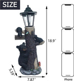 19" Solar Bear Family Welcome Garden Statue, Resin Bear Tree Sculpture with LED Lights